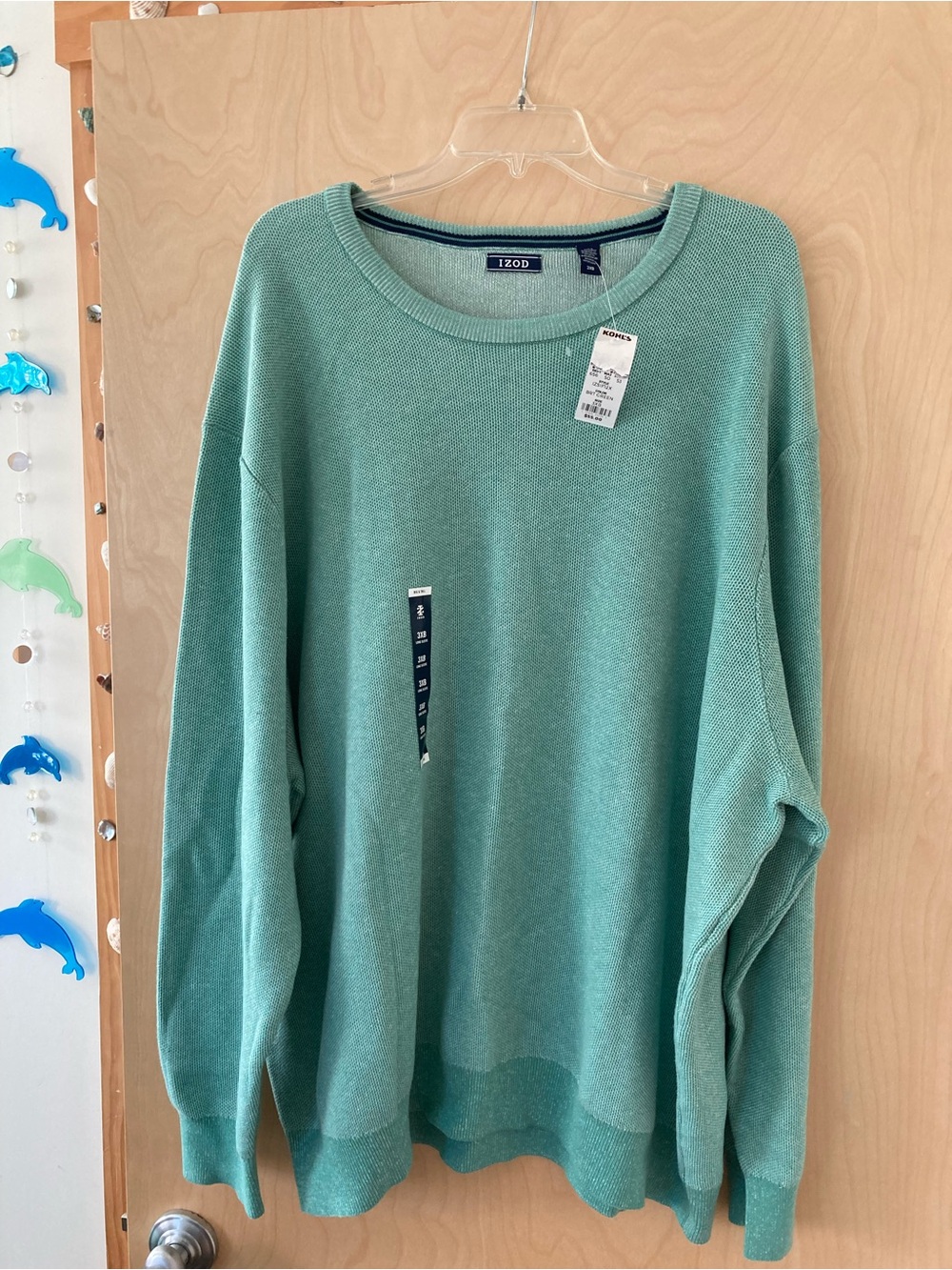 Izod NWT Men’s 3XL/3XB Bright Mint Green Textured Crewneck Sweater